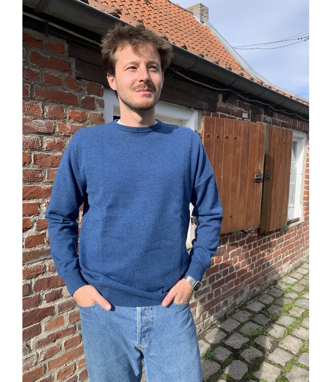 Men's round neck jumper, 100% merino wool DENIM
