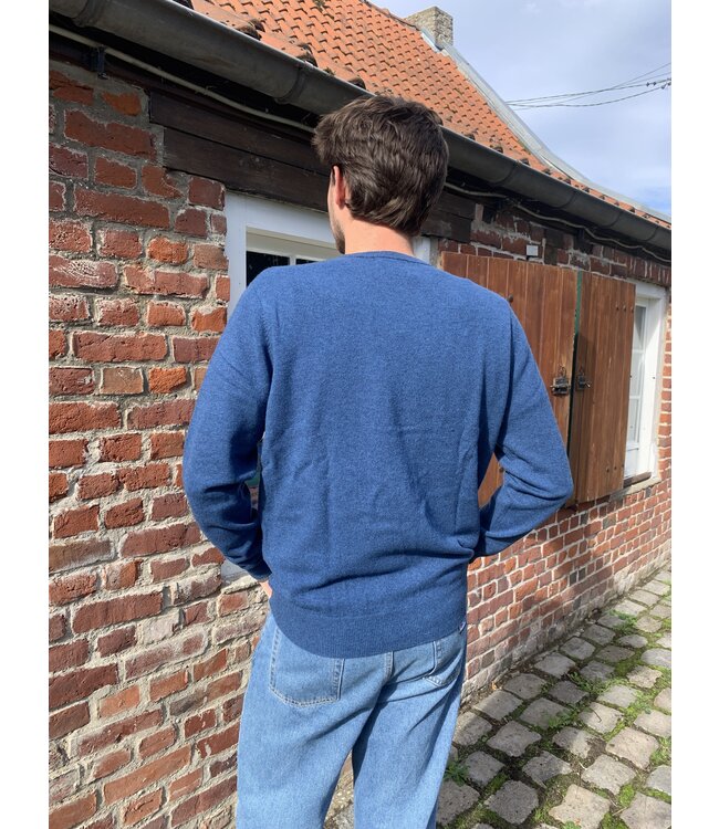 Men's round neck jumper, 100% merino wool DENIM