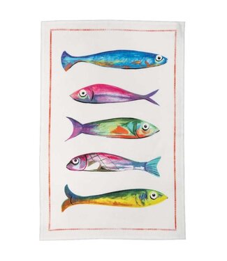 Torchon  en lin " 5 poissons "