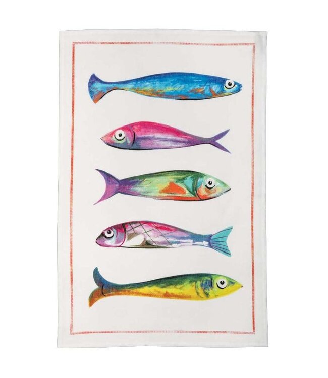 Torchon  en lin " 5 poissons "