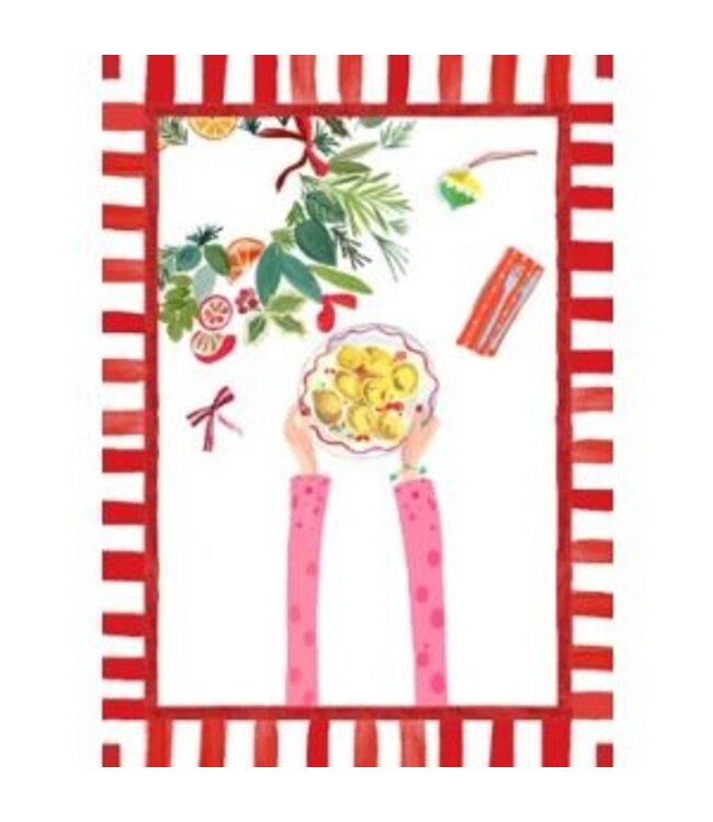 Torchon en lin " Hand on xmas tortellini "