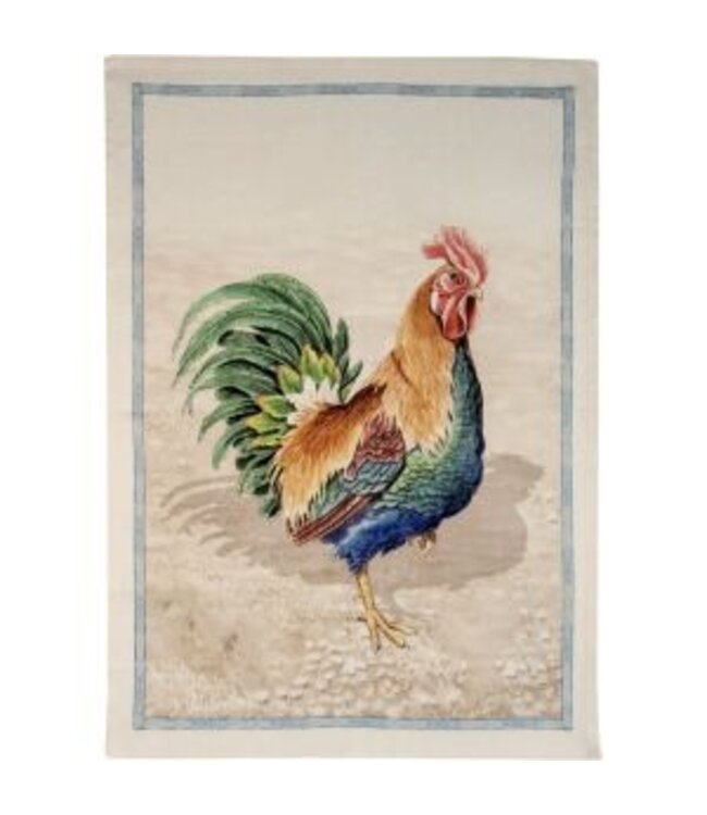 Linen tea towel ‘Roosters marrone’