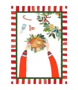 Torchon en lin " Hand on xmas tacchino "