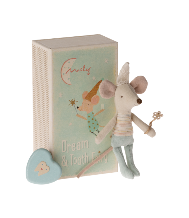 Souris en lin  fée des dents  dans sa boite