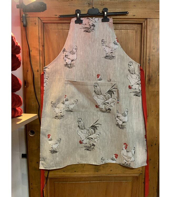 Le grenier du lin tablier en lin poule et coq