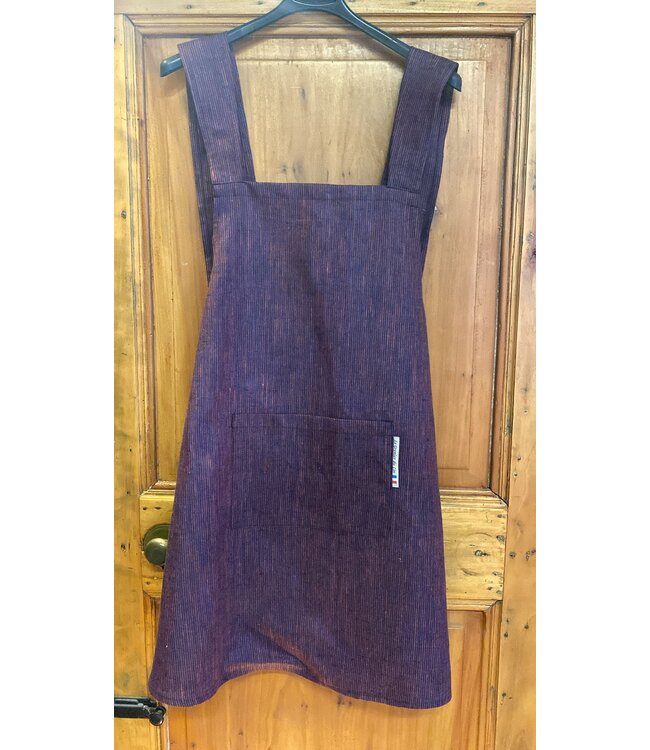 Le grenier du lin Japanese linen apron with purple stripes