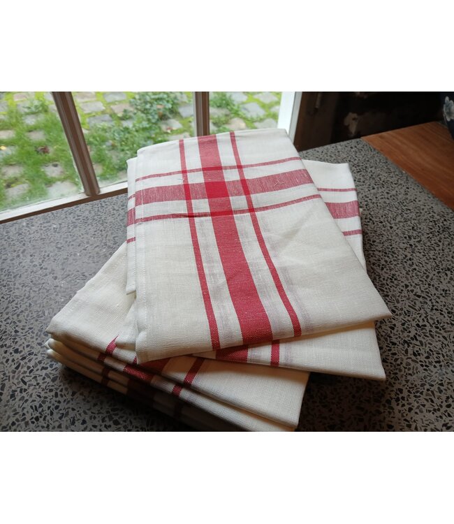 Traditional white and red linen tea towel