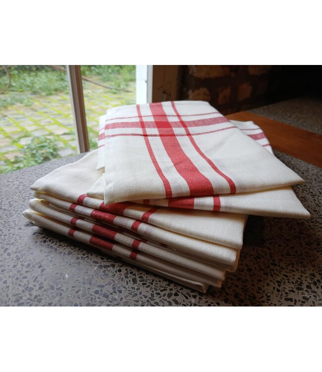 Traditional white and red linen tea towel