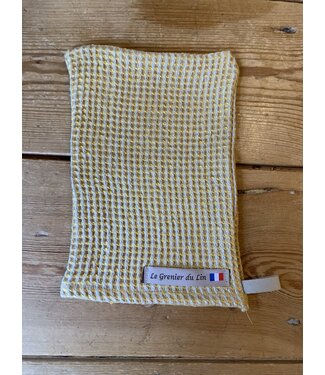 Le grenier du lin Pure linen yellow honeycomb washcloth