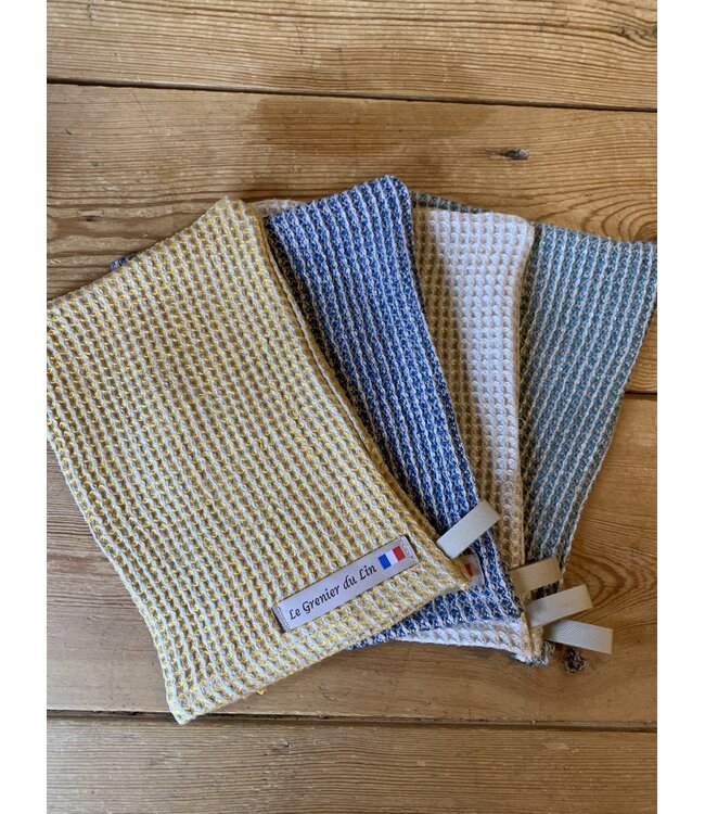 Le grenier du lin Pure linen yellow honeycomb washcloth