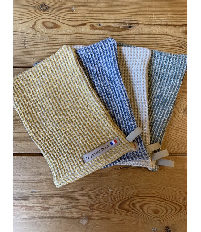 Le grenier du lin Pure linen blue honeycomb washcloth