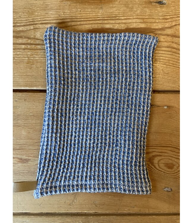 Le grenier du lin Washandje met honingraatmotief, puur linnen, blauw