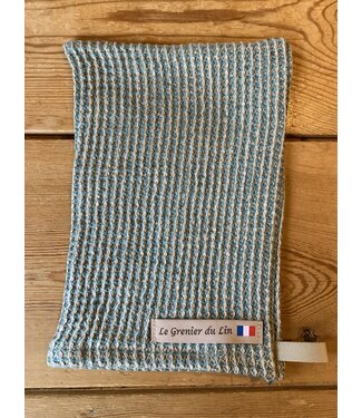 Le grenier du lin Gant de toilette nid d'abeille vert pur lin