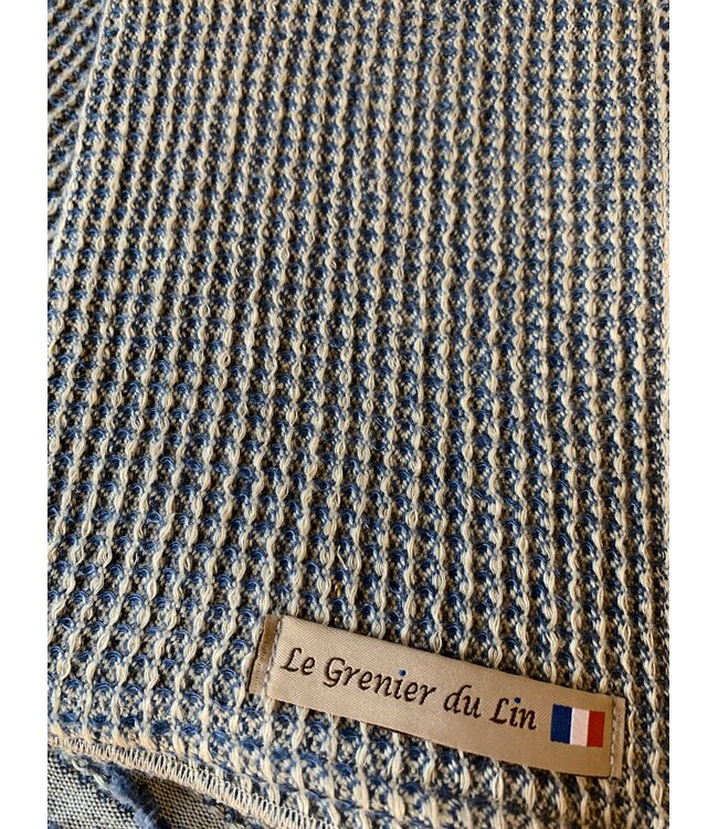 Le grenier du lin serviette de bain nid d'abeille bleu en lin