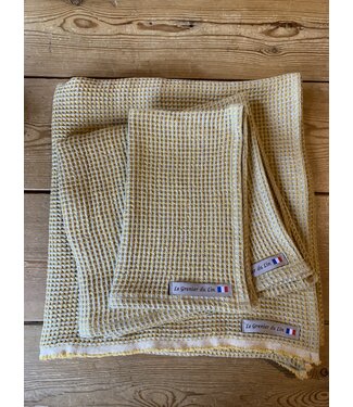 Le grenier du lin serviette de bain nid d'abeille jaune pur lin