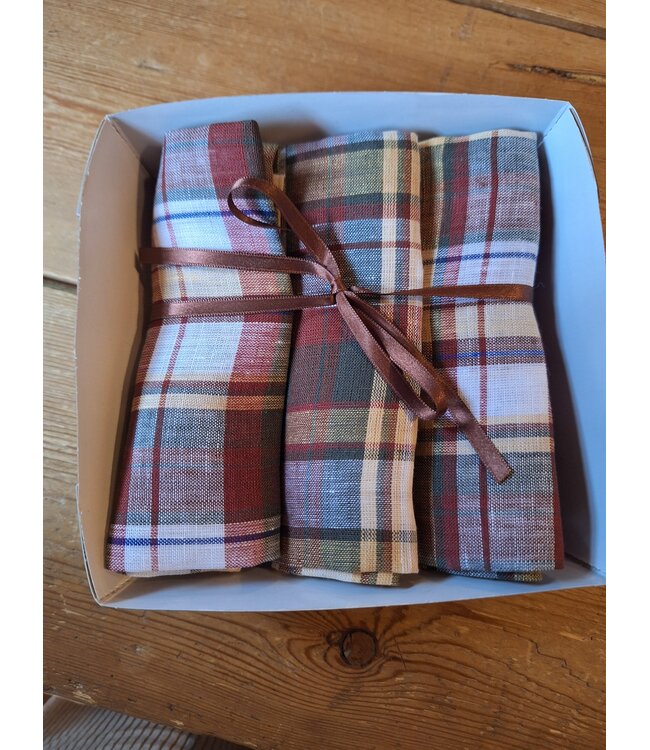 mouchoirs en lin tartan ou carreaux multicolores