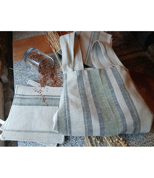 Le grenier du lin tablier japonais en lin rayé vert