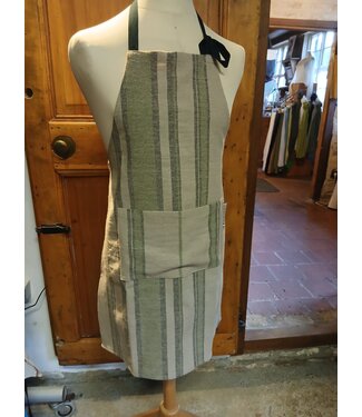 Le grenier du lin Japanese apron in green striped linen