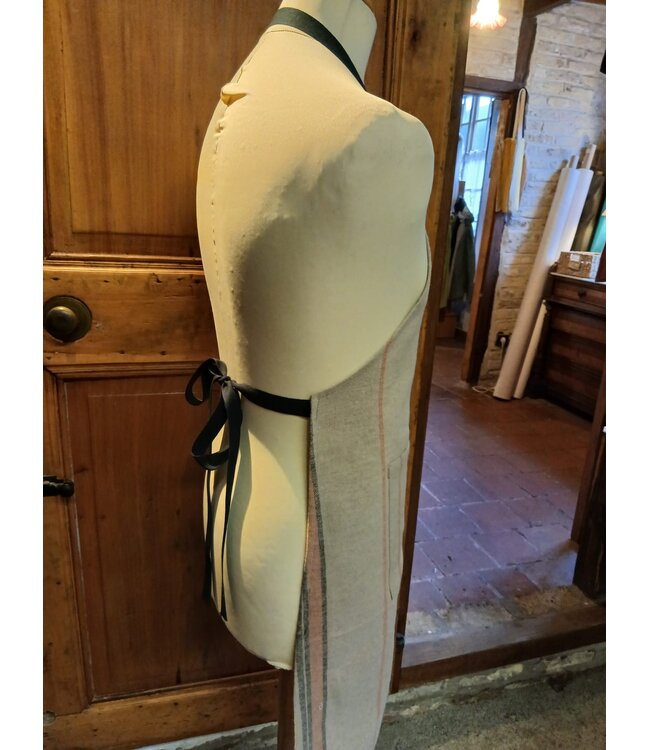 Le grenier du lin Japanse schort van koraalkleurig gestreept linnen