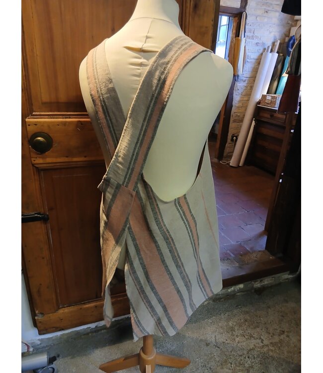 Le grenier du lin Japanese coral striped linen apron