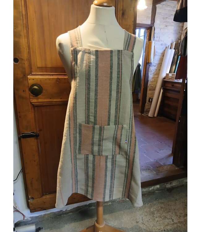 Le grenier du lin Japanese coral striped linen apron
