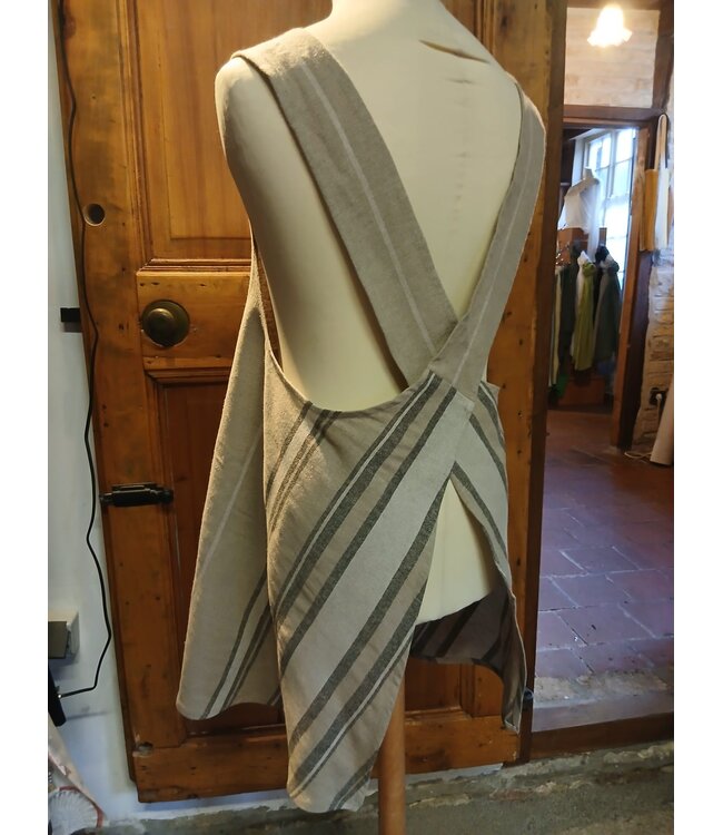 Le grenier du lin Japanse schort van zwart gestreept linnen