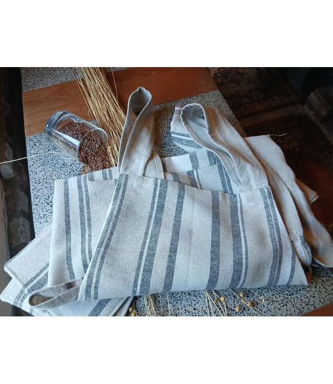 Le grenier du lin Japanse schort van zwart gestreept linnen