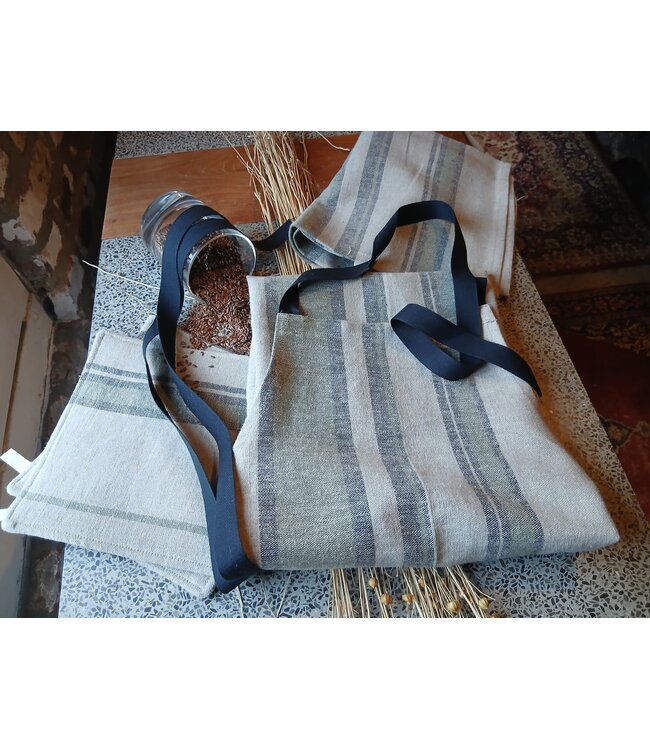 Le grenier du lin Japanese black striped linen apron
