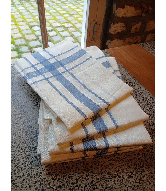 Traditional white and blue linen tea towel