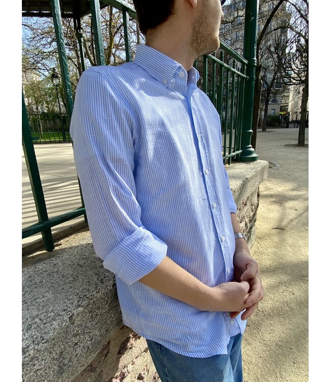 Le grenier du lin Chemise manches longues large rayures bleu