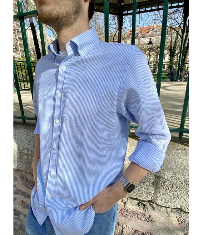 Le grenier du lin Chemise manches longues large rayures bleu