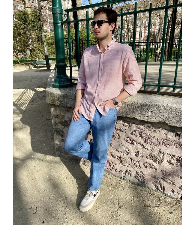 Le grenier du lin Chemise manches longues large rayures orange