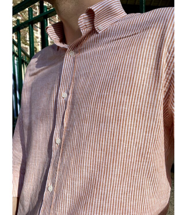 Le grenier du lin Chemise manches longues large rayures orange