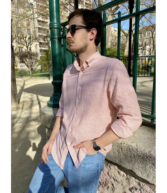 Le grenier du lin Chemise manches longues large rayures orange