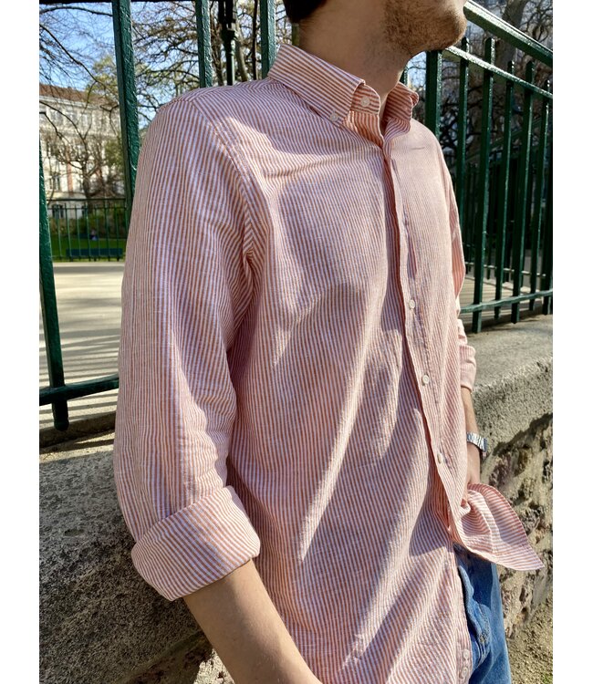 Le grenier du lin Chemise manches longues large rayures orange