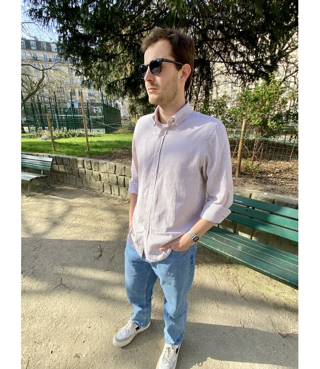 Le grenier du lin Long-sleeved shirt with wide beige stripes