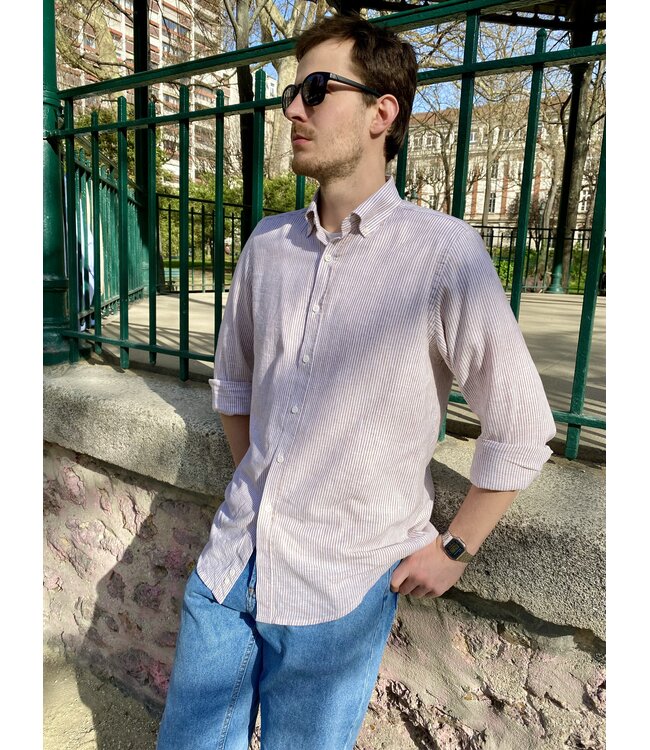 Le grenier du lin Chemise manches longues large rayures beige