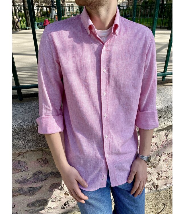 Le grenier du lin Chemise manches longues fines rayures rouge