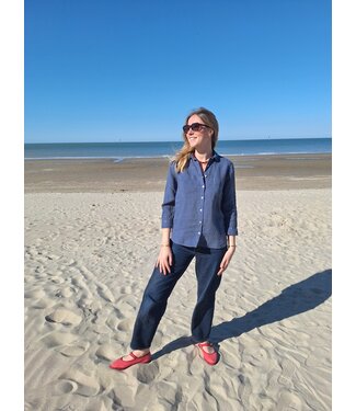 Le grenier du lin SARAH blue linen blouse