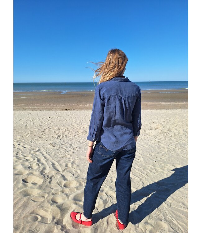 Le grenier du lin SARAH blue linen blouse
