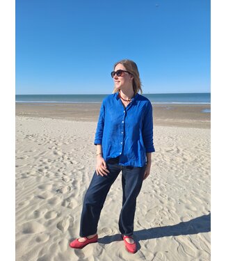 Le grenier du lin Linnen blouse PUKHET koningsblauw