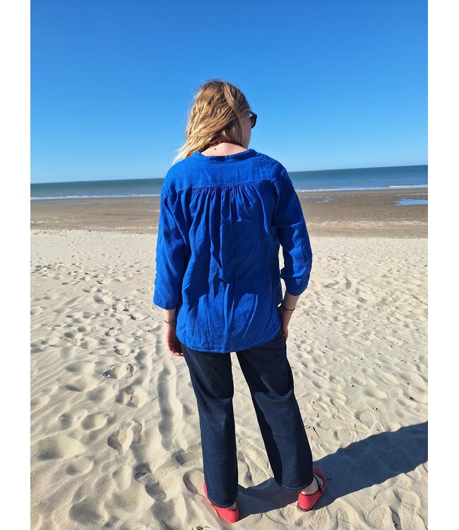 Le grenier du lin Linnen blouse PUKHET koningsblauw