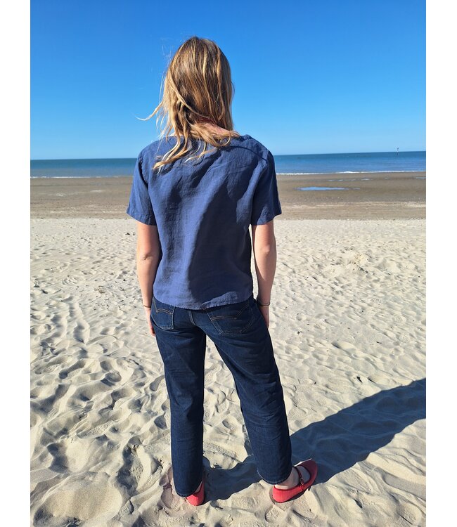 Le grenier du lin Blue Osaka linen top