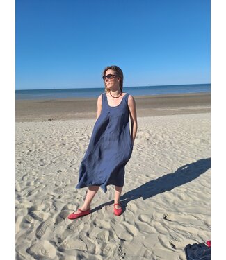 Le grenier du lin Robe en lin  Indira bleue