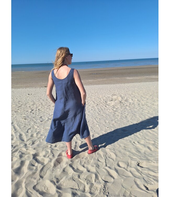 Le grenier du lin Indira blue linen dress