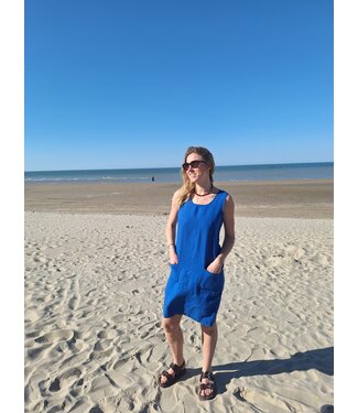 Le grenier du lin Haiti pure linen dress, royal blue