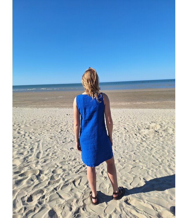 Le grenier du lin robe  pur lin Haiti  bleu royal