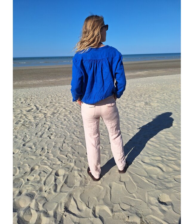 Le grenier du lin Pantalon femme en lin 100% Vanessa rose – Coupe droite, confection européenne