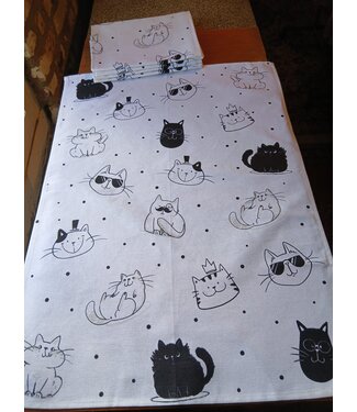 black and white kitten print tea towel