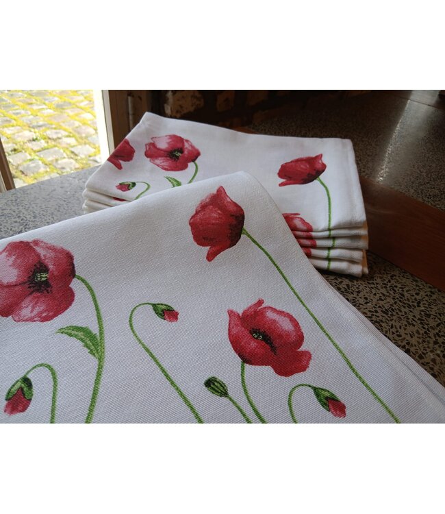 torchon en métis coquelicot